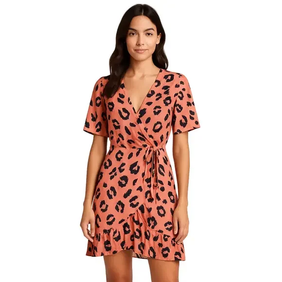 red leopard print dress topshop NWT Topshop Red Mini Dress Puff Sleeve Square Neck Milkmaid Leopard Print US 8